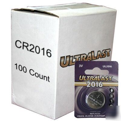 100 x CR2016 3V lithium coin cell ultralast batteries 