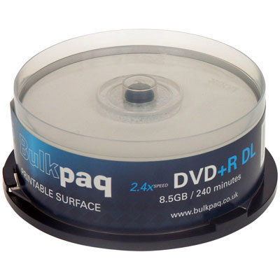 25 bulkpaq 2.4X printable dvd+r dual layer blank dvd