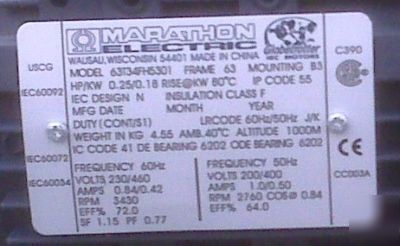New 1 marathon iec metric 1/4HP .18KW 63 frame motor