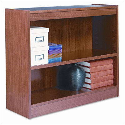 Square corner bookcase wood veneer 2-shelf med. oak