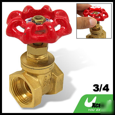 New 3/4 inch brass water gate valve with red handwheel 