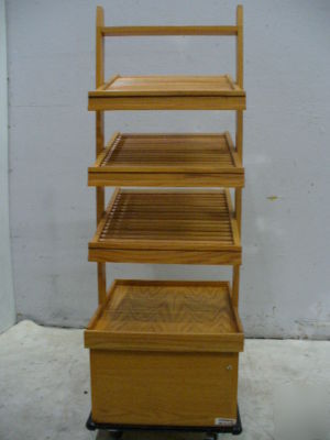 Used kmp fixtures wood bakery display rack 