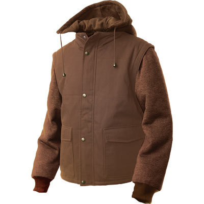 Tough duck zip-off sleeve jacket w hood l, brown