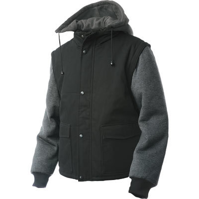 Tough duck zip-off sleeve jacket w hood xl, black