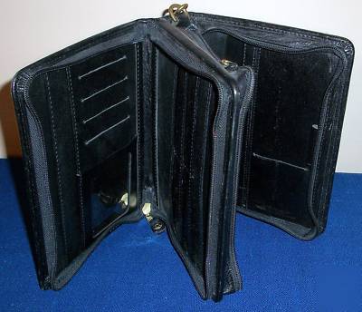 Compact black leather franklin planner/handbag wallet
