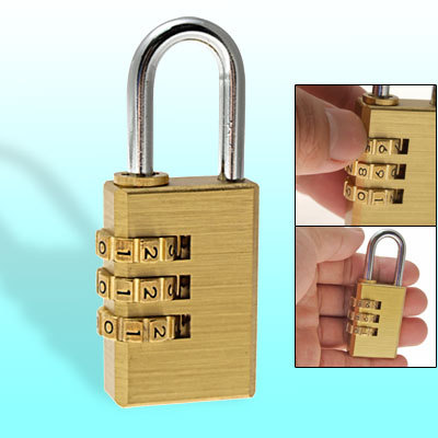 Gold tone 3 digit luggage combination padlock lock