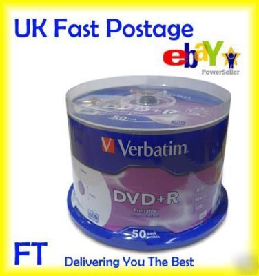 50 verbatim dvd+r printable 120MIN 16X blank disc 4.7GB
