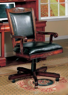 Executive ceo home office cherry & leather wood chair