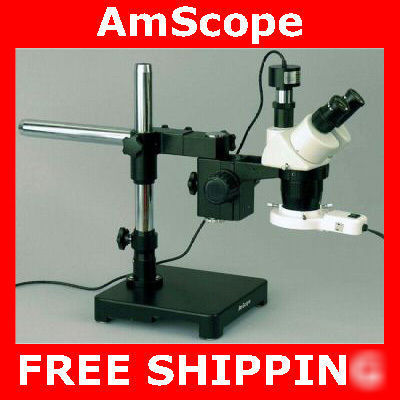 Trinocular 10X-30X stereo microscope boom mount +camera
