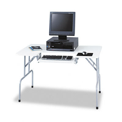 Folding computer table, rectangular light gray
