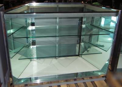 2 glass retail display cases & counter (3 pieces total)