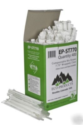 Compostable wrapped 7.75'' clear corn straws case 9600