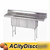 Stainless 3 compartment sink 18X18X12 two 18IN dboards