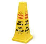 Yellow safety cone w/multi-lingual caution wet floor