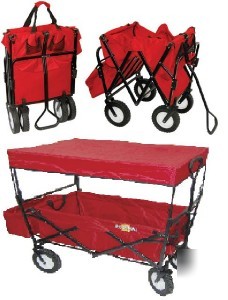 New folding garden utility travel wagon cart canopy red 