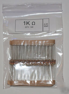1K ohm carbon film resistors 1/4W 0.25W x 100 rohs