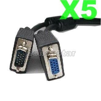 5X 10 ft 15 pin svga vga male to female extension cable