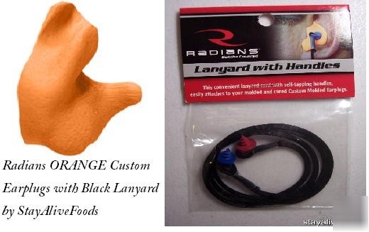 Custom molded earplugs orange black lanyard 10 min fit