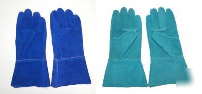 Blue / green leather protective welding glove ladies 