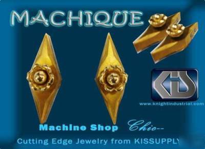 Machique handmade carbide earrings, gold fleur diamante