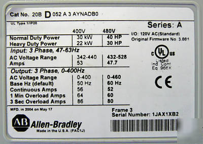New allen bradley powerflex 700 20BD052A3AYNADB0 a 40HP