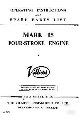 Villiers mark 15 engine instruction parts list manual