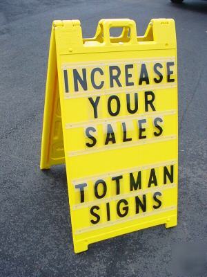 Yellow 2 sided folding a frame sidewalk message sign