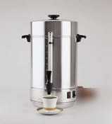 Polished aluminum coffee maker brews from 12 to 101