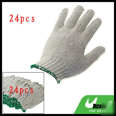 1 dozen pairs white string knit work gloves green trim