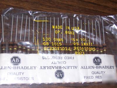Lot of 25 allen-bradley 1W 100 ohm resistors RC32GF101J