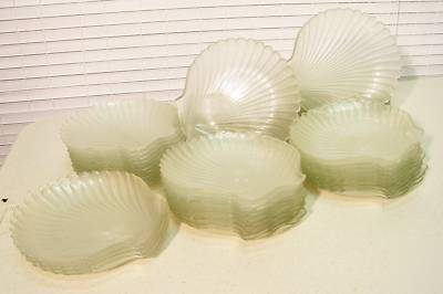 Seashell shaped glass salad plates by the dozen