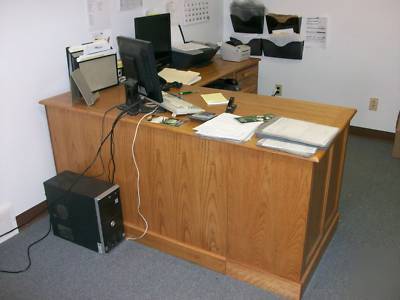 Wooden desk & attached computer desk w/ bookcase 