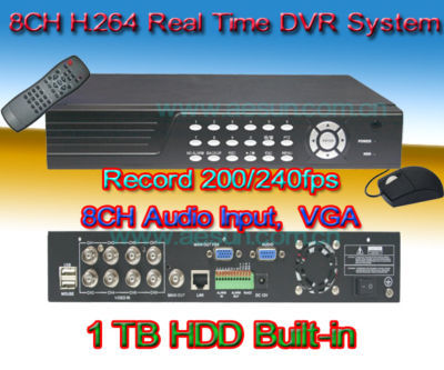 8CH 200 fps h.264 1TB dvr audio vga usb mouse lan ptz