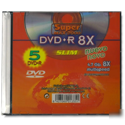 5 super branded 8X dvd+r slim jewel case pack