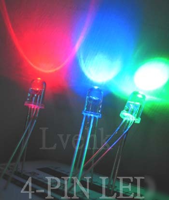 1000P 5MM 4 pin red green blue rgb led 8KMCD free ship