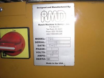 2007 baileigh rbd 250 tube bender w/ programmable contr