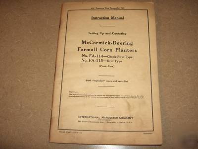 Mccormick deering 114 115 planter owners parts manual