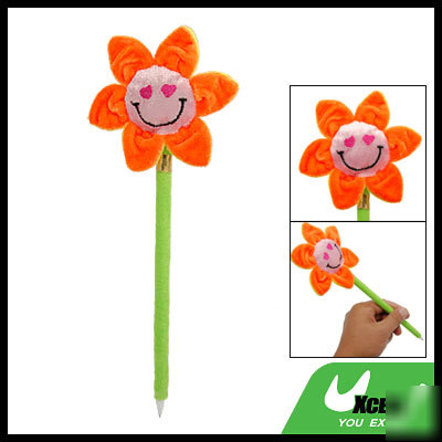 Sunflower shaped smile face slim blue ink ball pen