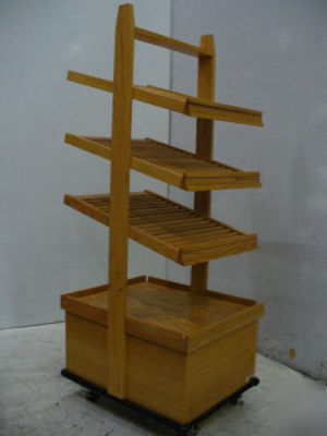 Used kmp fixtures wood bakery display rack 