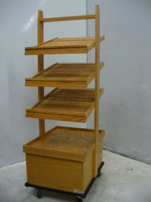 Used kmp fixtures wood bakery display rack 