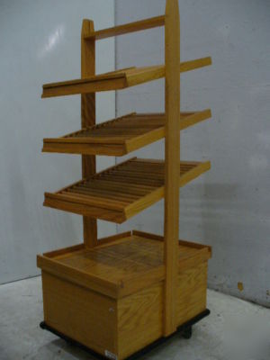 Used kmp fixtures wood bakery display rack 