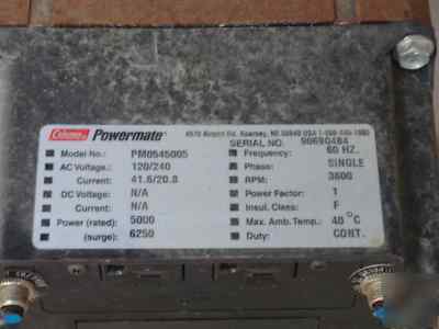 Coleman powermate 6250 generator (used)