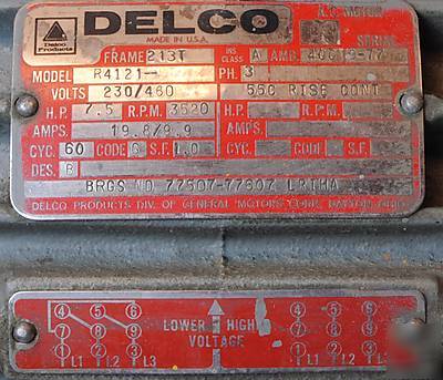 Delco 3 phase 7.5 hp electric motor