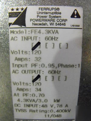 Powerware FE4.3KVA ferrups uninterruptible power system