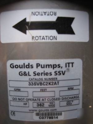 Goulds 15 hp 150GPM ssv multistage booster pump and 