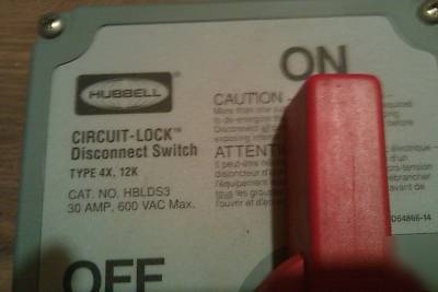 New hubbell disconnect switch HBLDS3 30A 600VAC 
