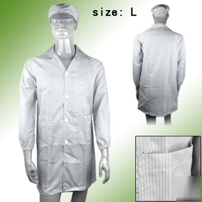 Anti-static stripe lab smock coat white size l w hat