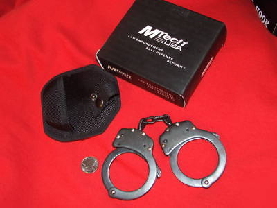 Solid steel police handcuffs black cuffs law enforcemen