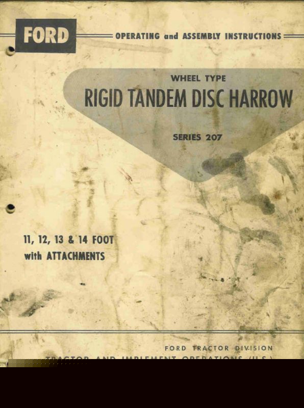 Ford operator's manual 207 rigid tandem disc harrow