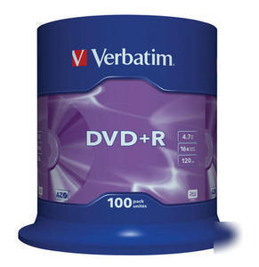 New verbatim 16X speed 4.7GB dvd+r 100 tub blank media
